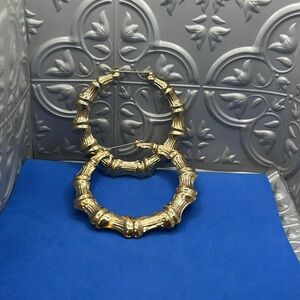 🔥 Fire‎ Celebrity wornJenn Shah Yellow Gold silver Polished Hoop Earrings